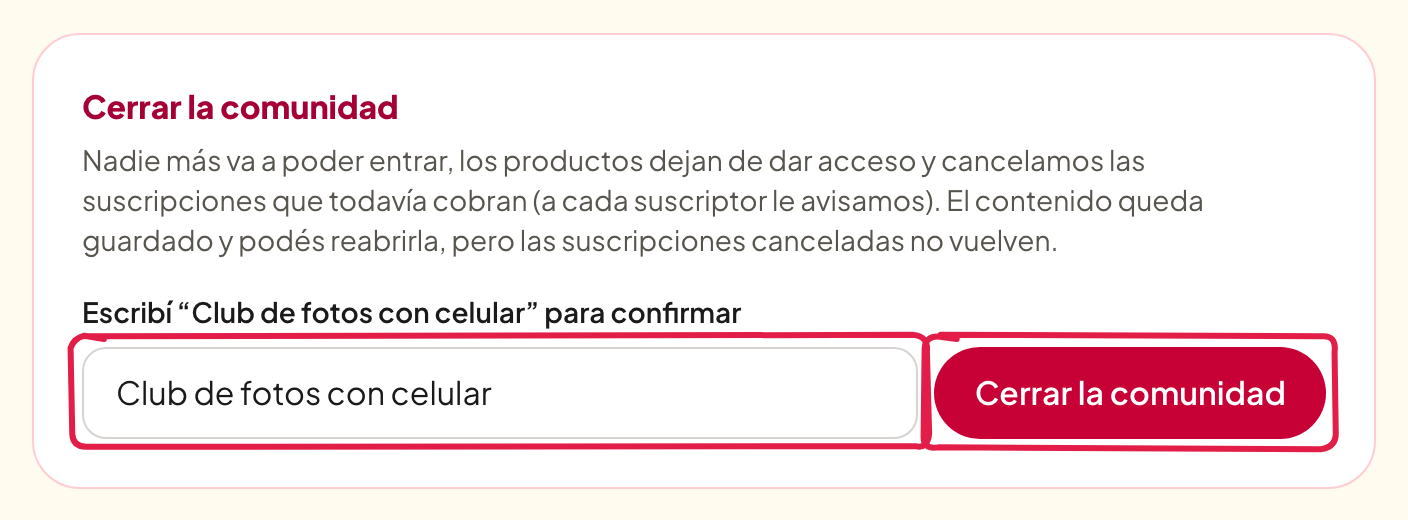 Escribir el nombre para confirmar y cerrar