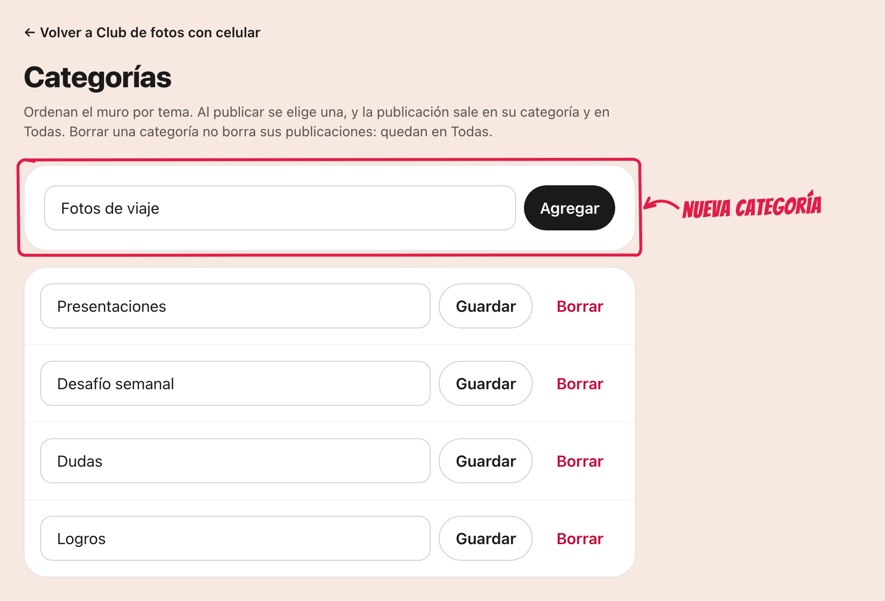 Crear una categoría nueva