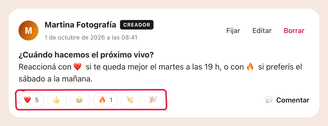 Una encuesta con reacciones