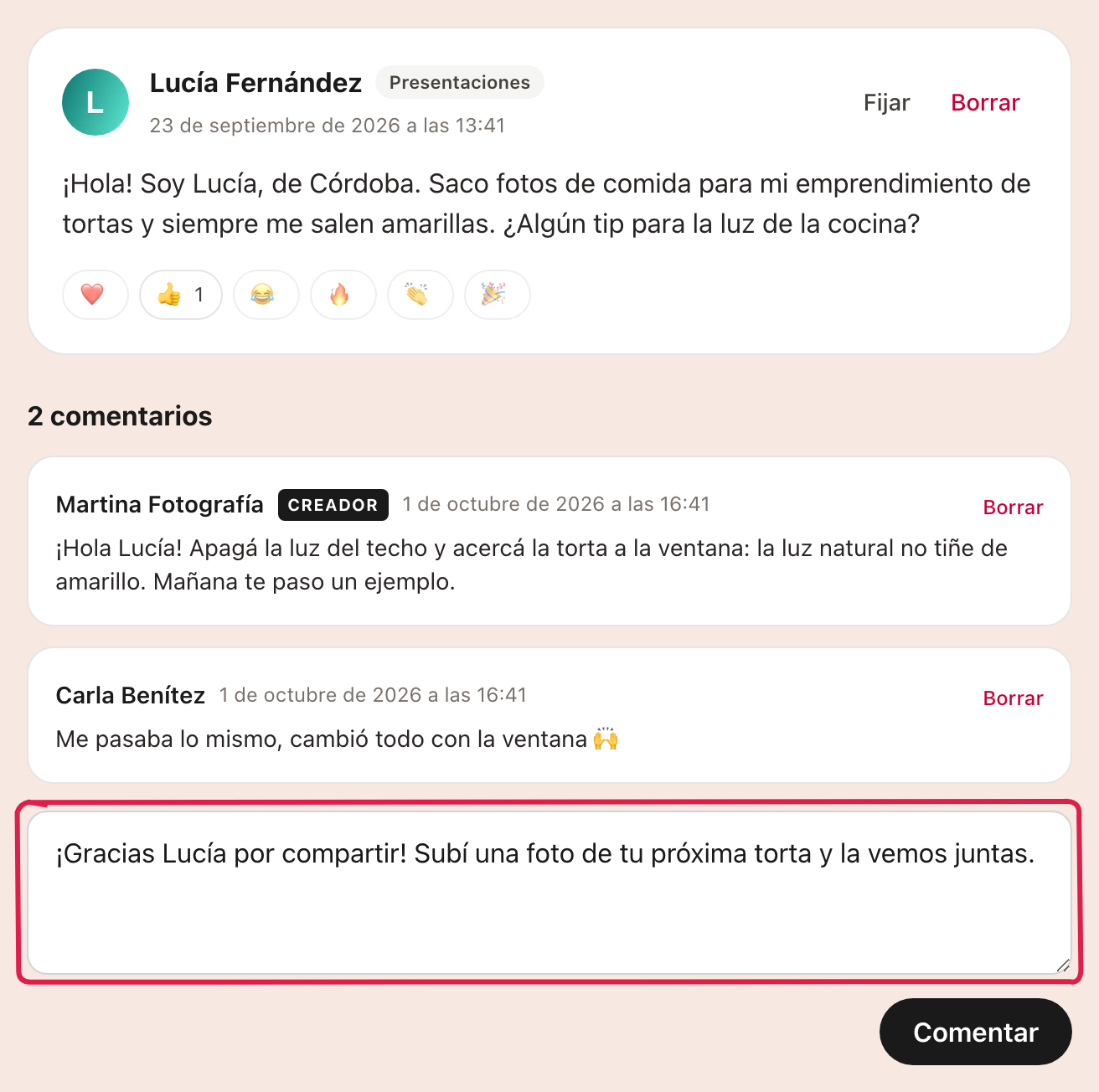 Los comentarios de una publicación