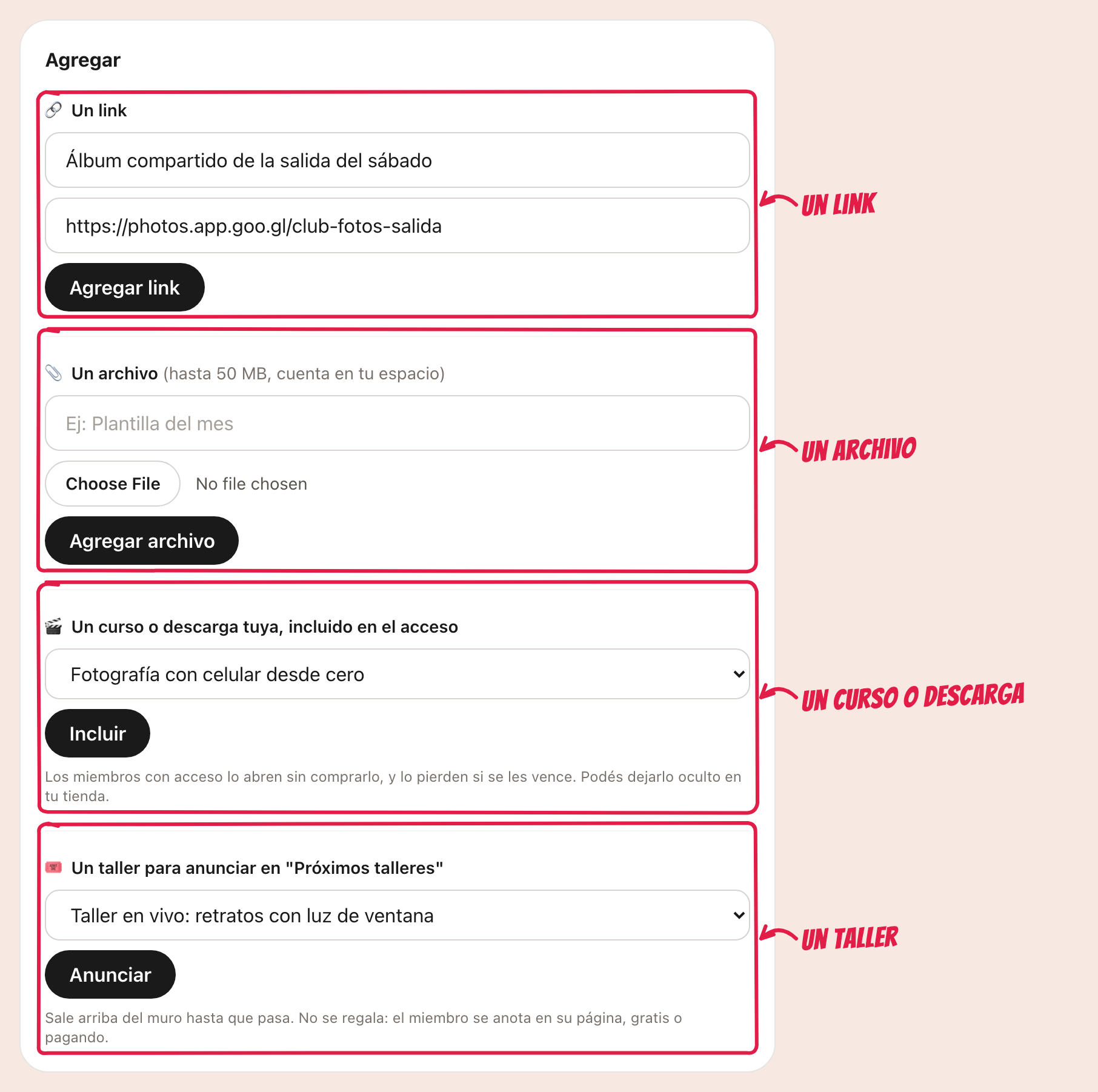 Las cuatro formas de agregar un recurso