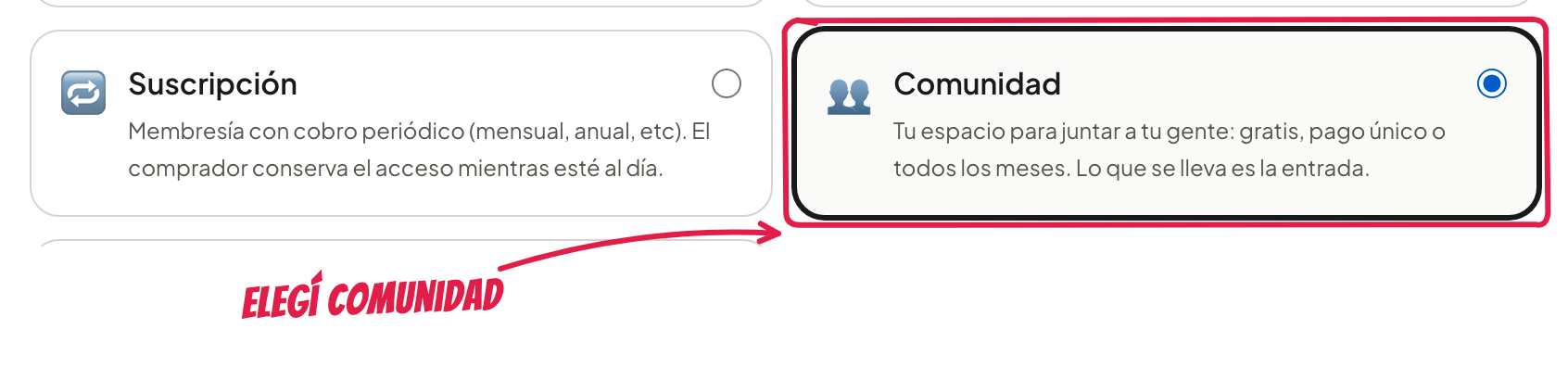 Elegir el tipo Comunidad