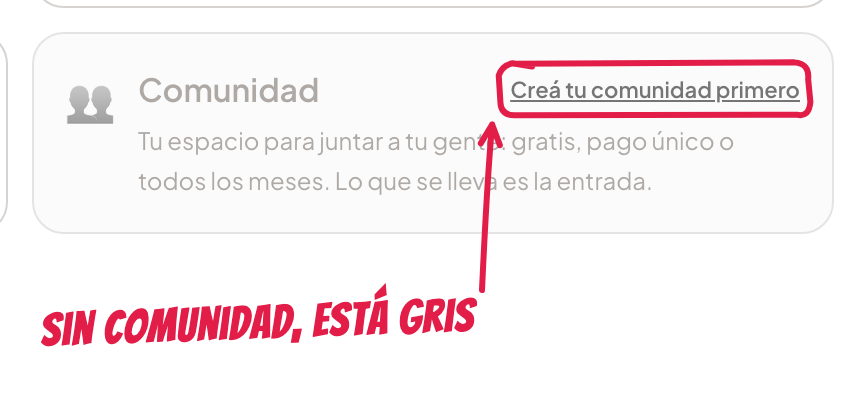 El tipo Comunidad, gris sin comunidad creada