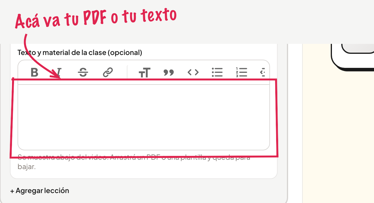 Texto y material de la lección