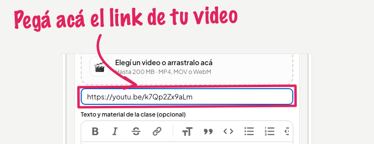 Pegar el link del video