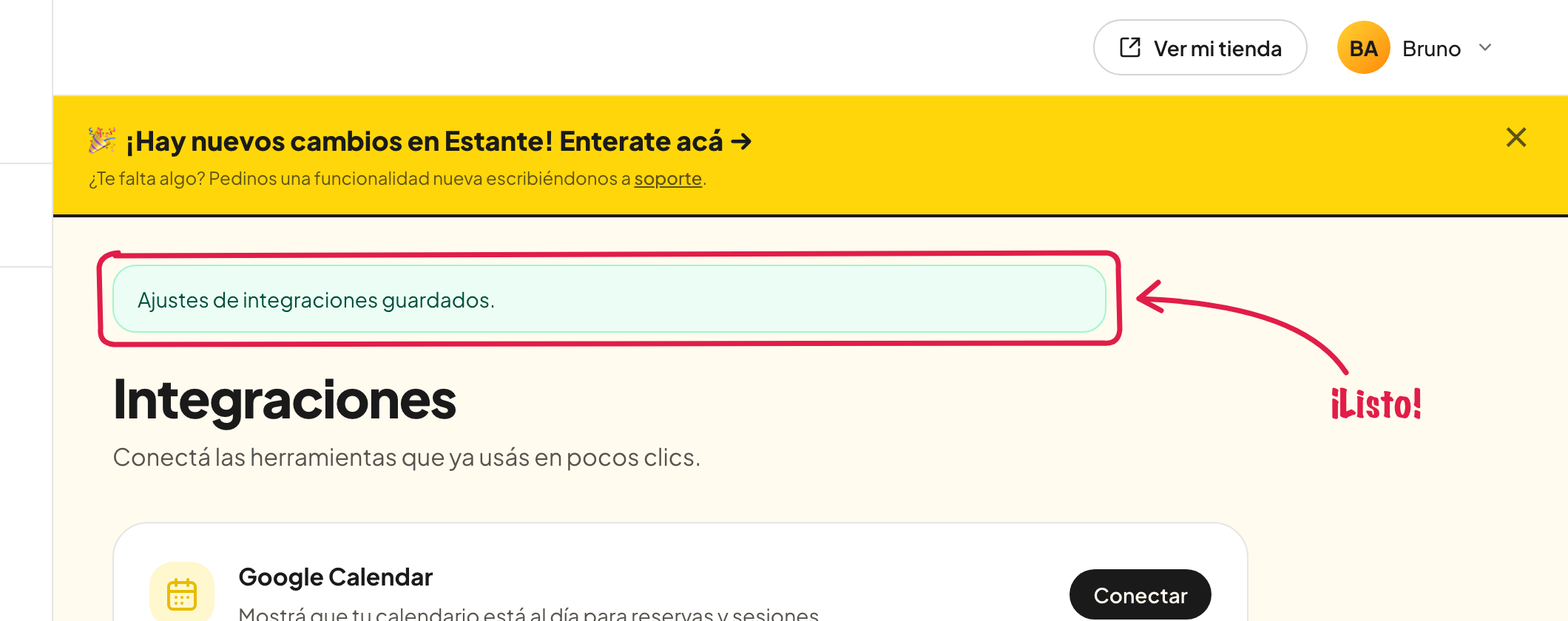 El aviso de que se guardó