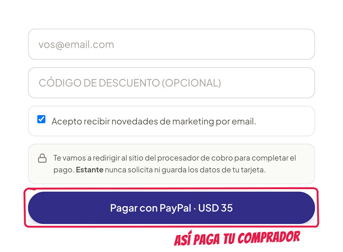 El botón Pagar con PayPal con el precio en dólares