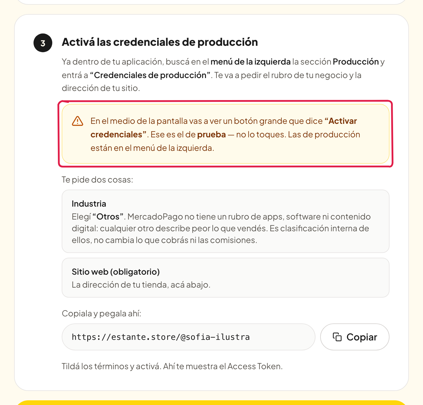 El aviso para no tocar el botón grande de prueba