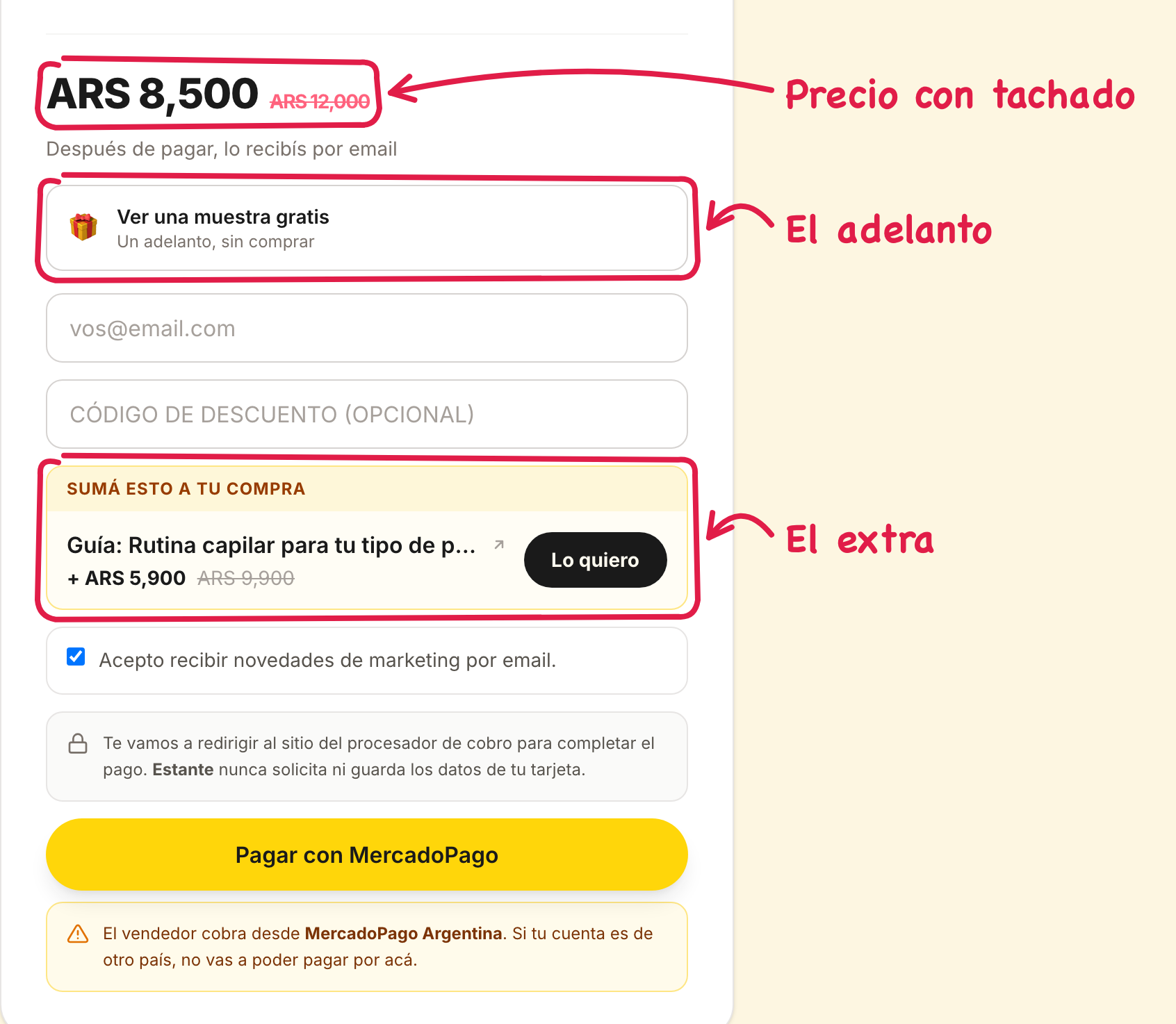 La página del producto en la tienda