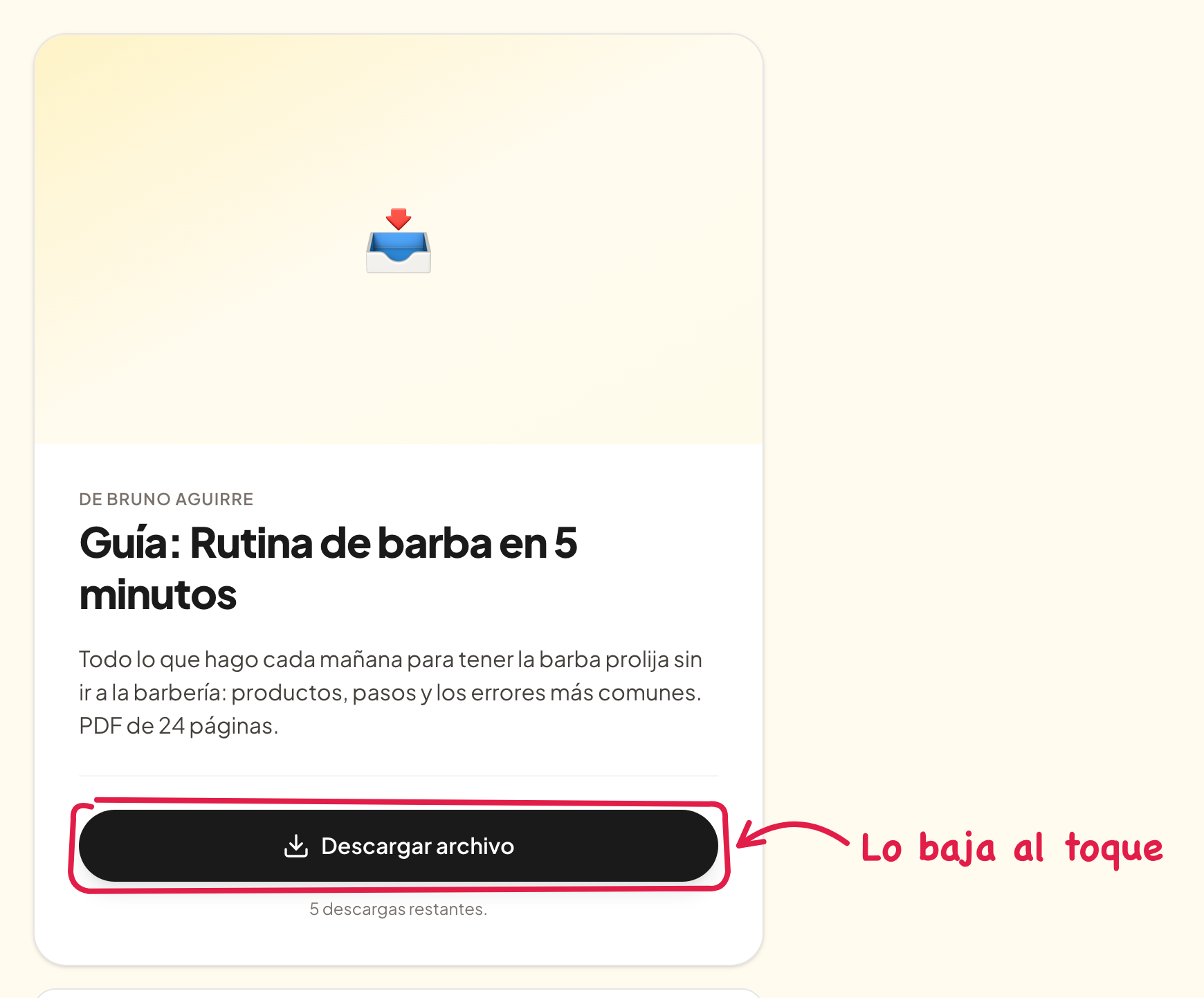 La página de descarga del comprador
