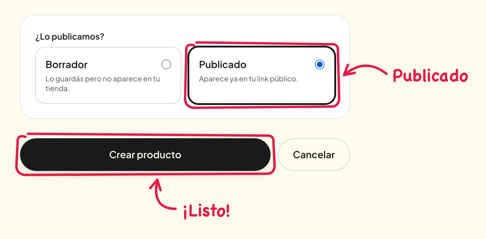 Publicar y crear el producto