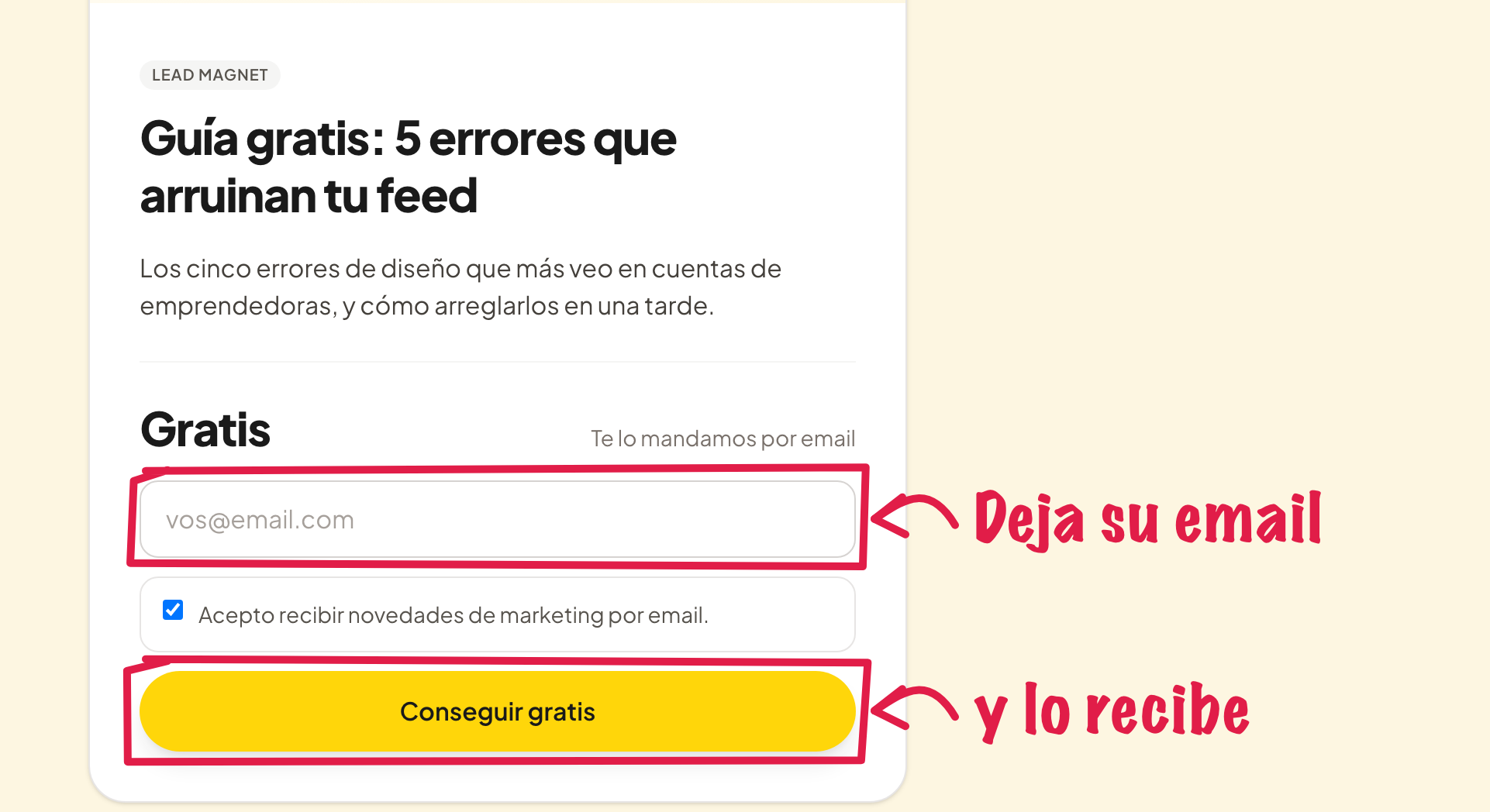 La página del lead magnet en tu tienda