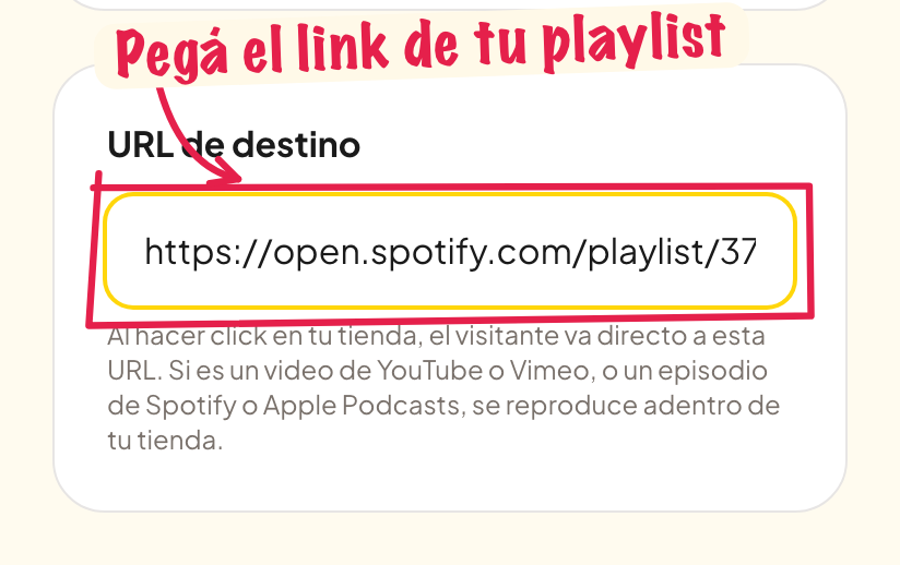 Pegar el link de una playlist de Spotify