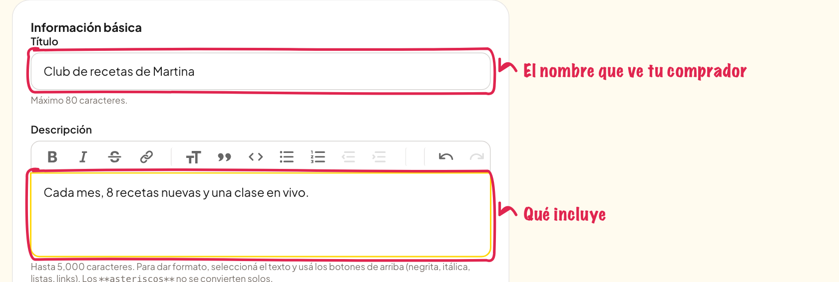 Título y descripción