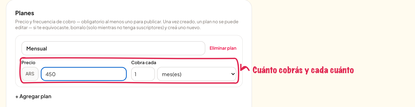 Precio y frecuencia del plan