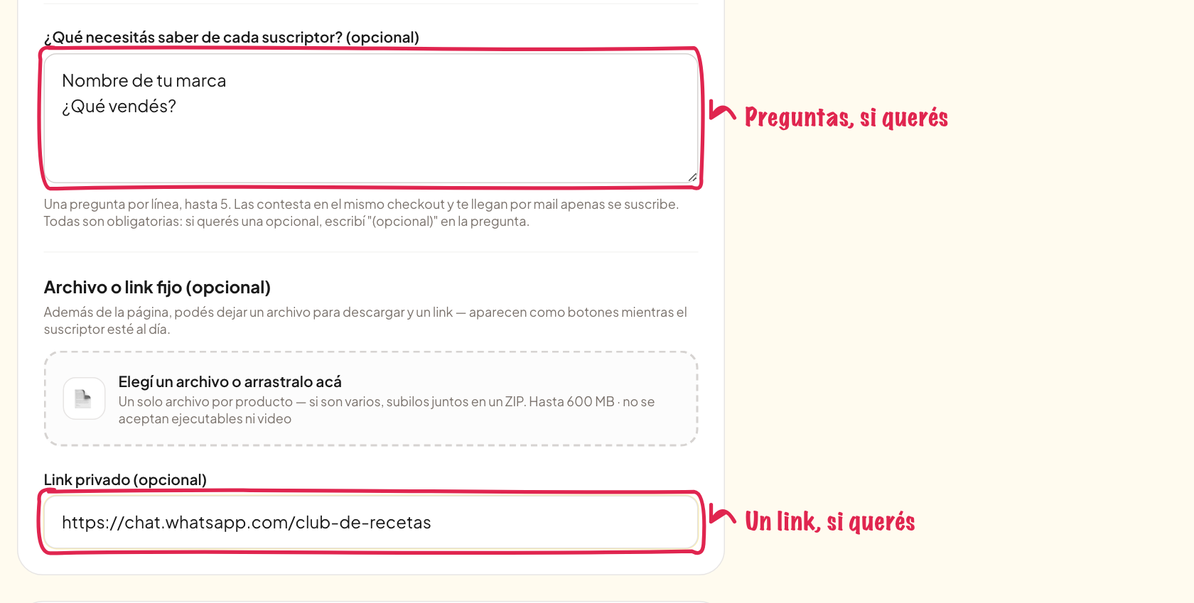 Preguntas y link privado