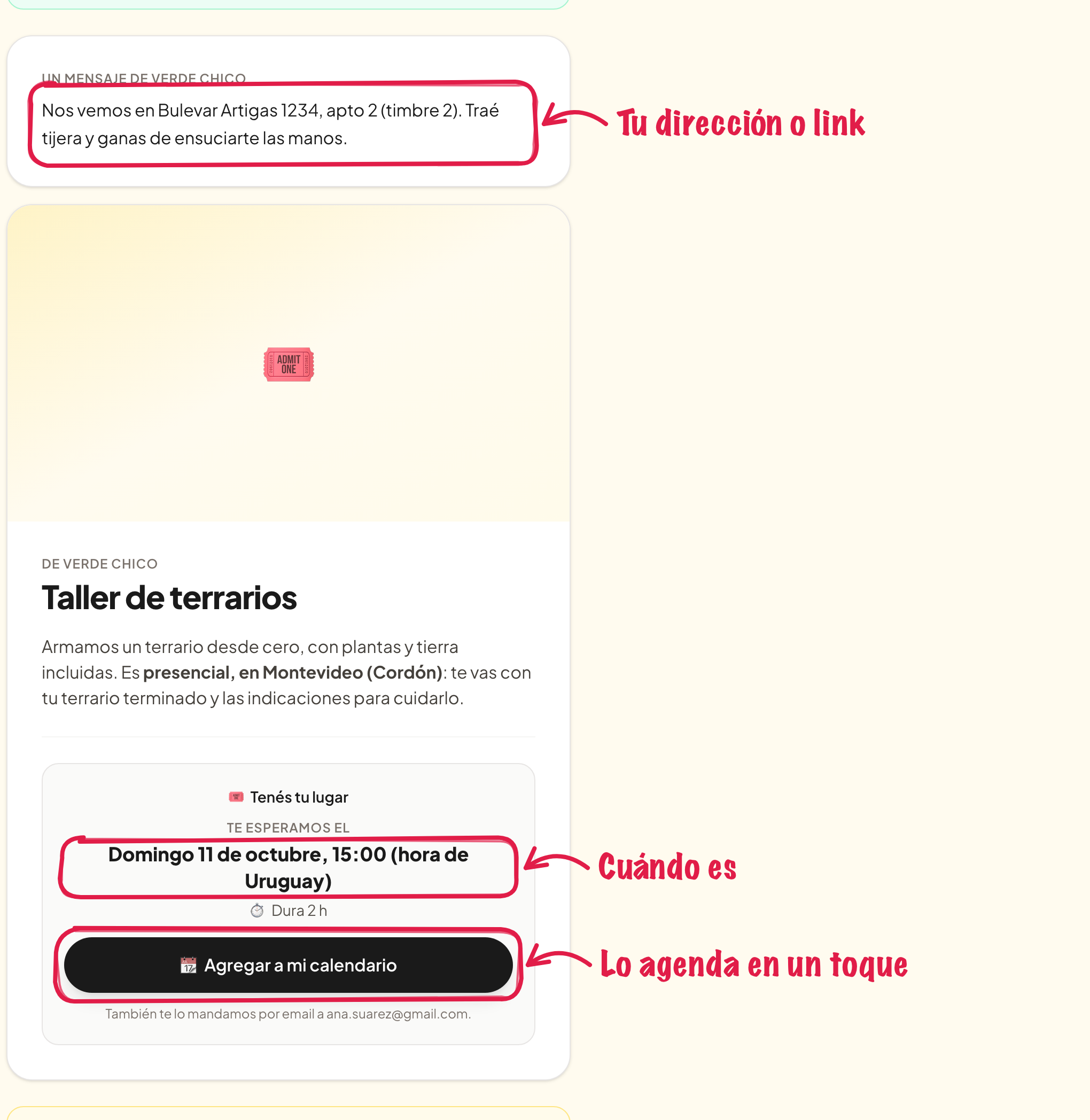 La página de compra con el botón para agendar