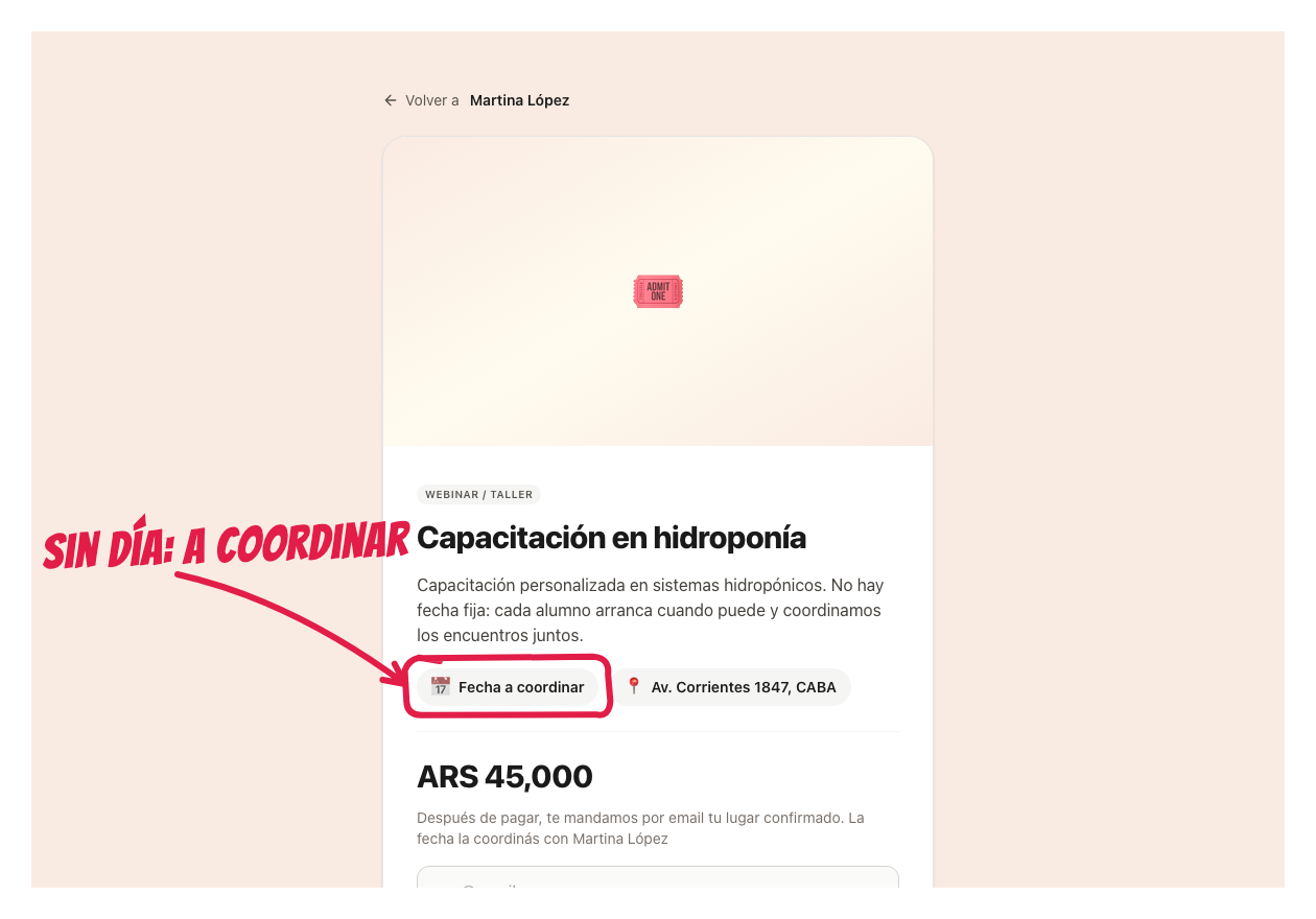 Un taller sin fecha fija en tu tienda