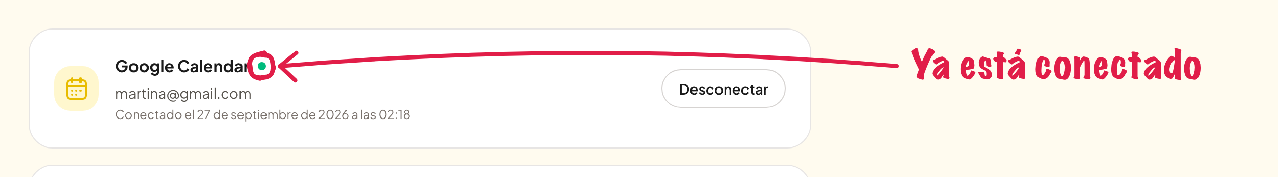 Google Calendar conectado