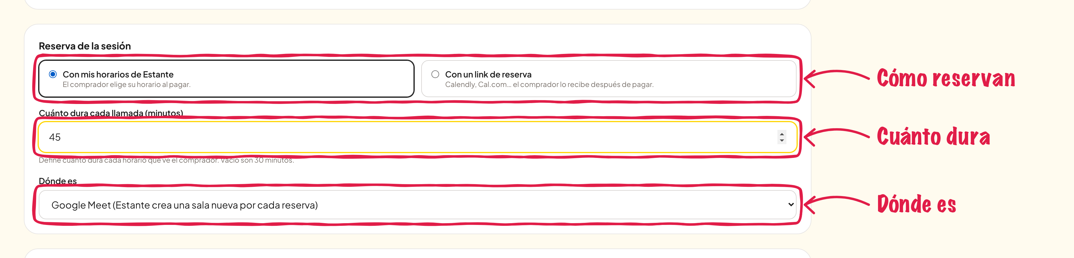 Reserva de la sesión