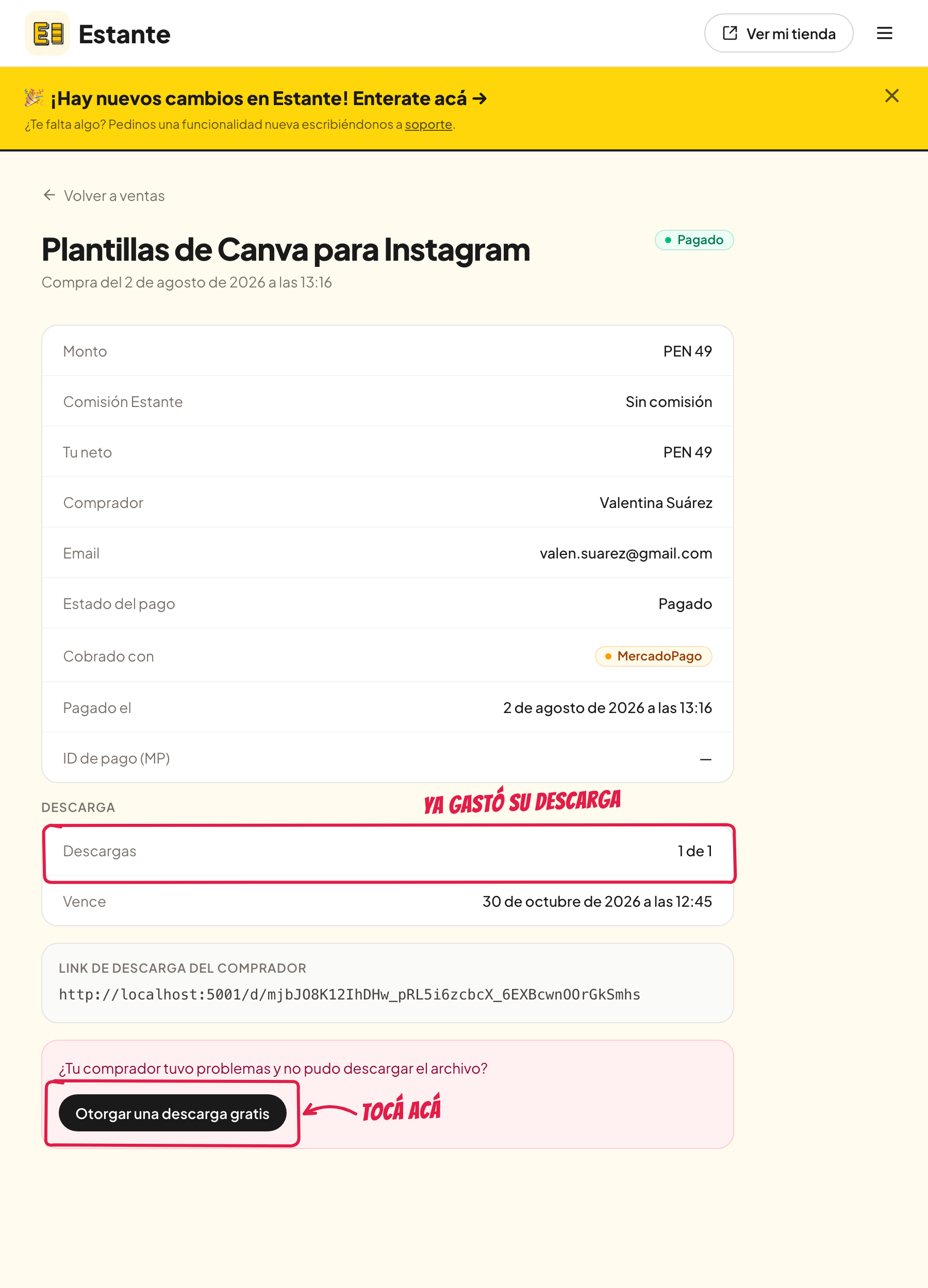 El botón para darle otra descarga