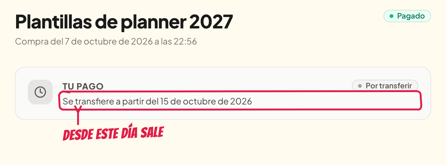 El detalle de una venta con dLocal Go, con la fecha en que se transfiere
